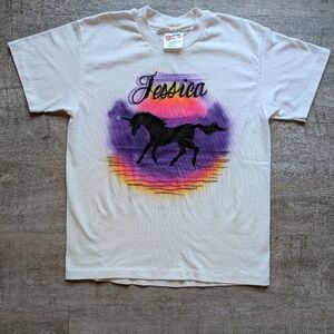 Vintage 80's Airbrushed Neon Unicorn Novelty Tee T-shirt - youth large